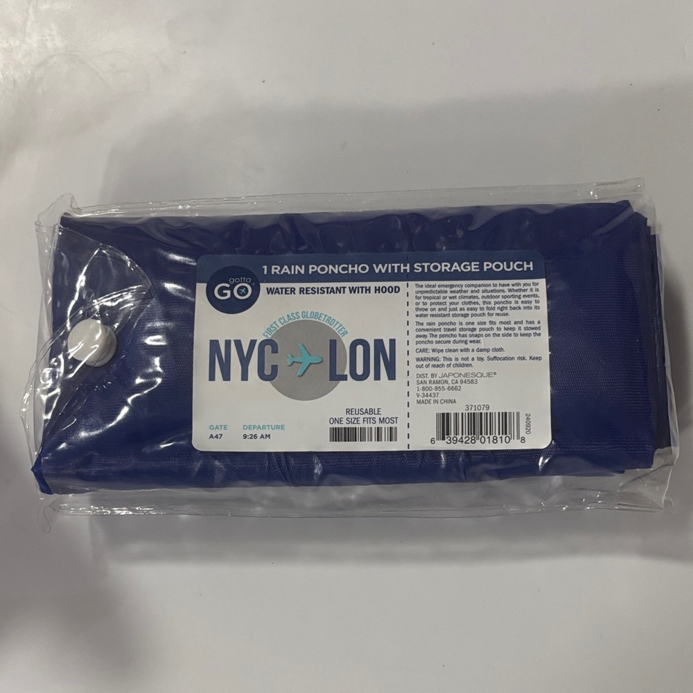 Blue Rain Poncho with Storage Pouch